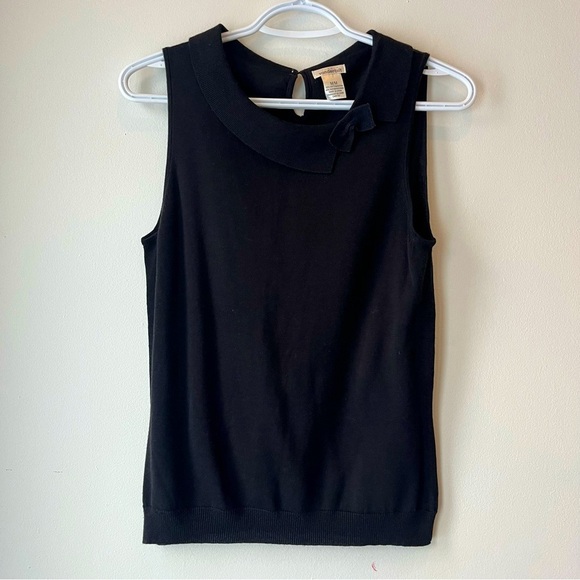 Gloria Vanderbilt Black Sleeveless Knit Top Bow Collar Retro Mod Minimalist - Picture 1 of 7